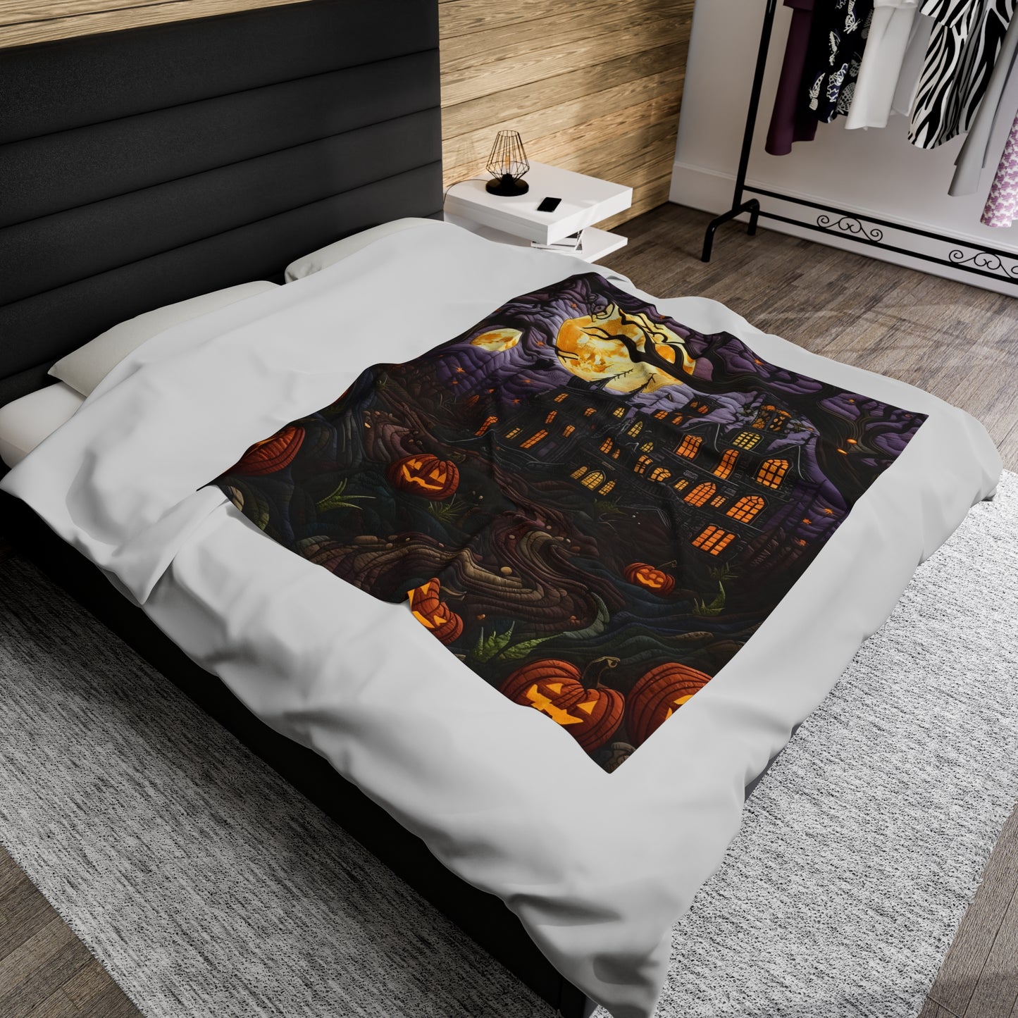 Custom Halloween Plush Blanket for Couch Bed Halloween Gift Blanket Pumpkin, Vintage Retro Spooky Season Halloween