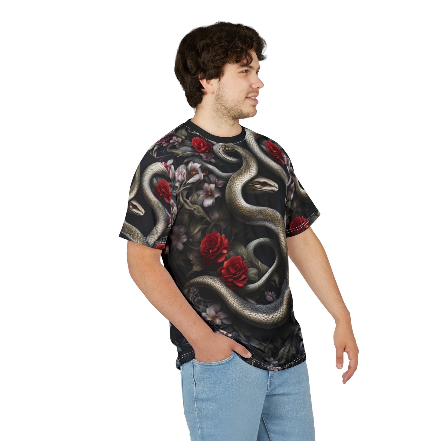Serpent and Roses Unisex Tee - Edgy Floral Graphic Shirt