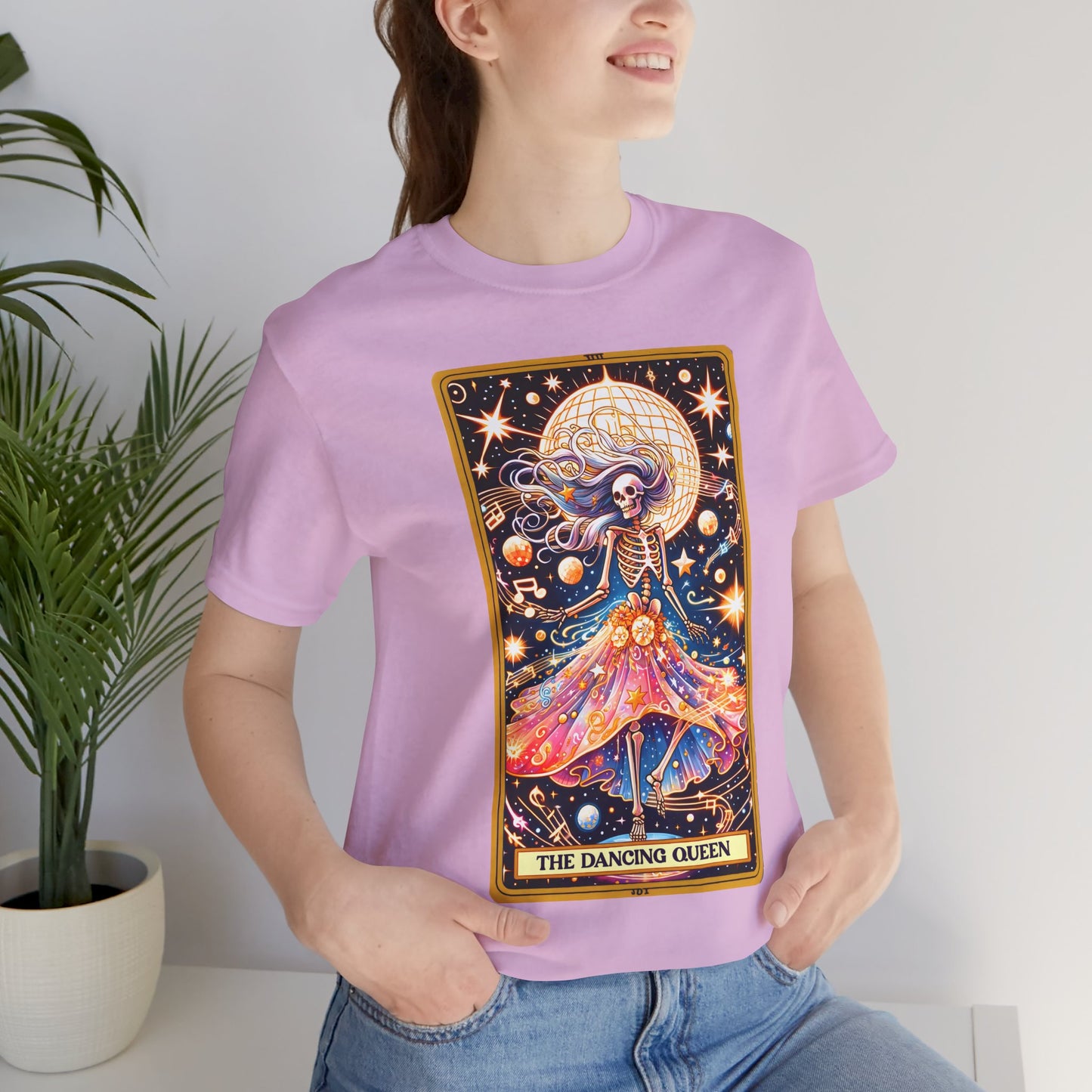 Dancing Queen Graphic Tee, Dancing Queen Skeleton Tarot Card T-Shirt, Aesthetic Goth Apparel, Witchy Clothing, Mystical Tarot Top for Women