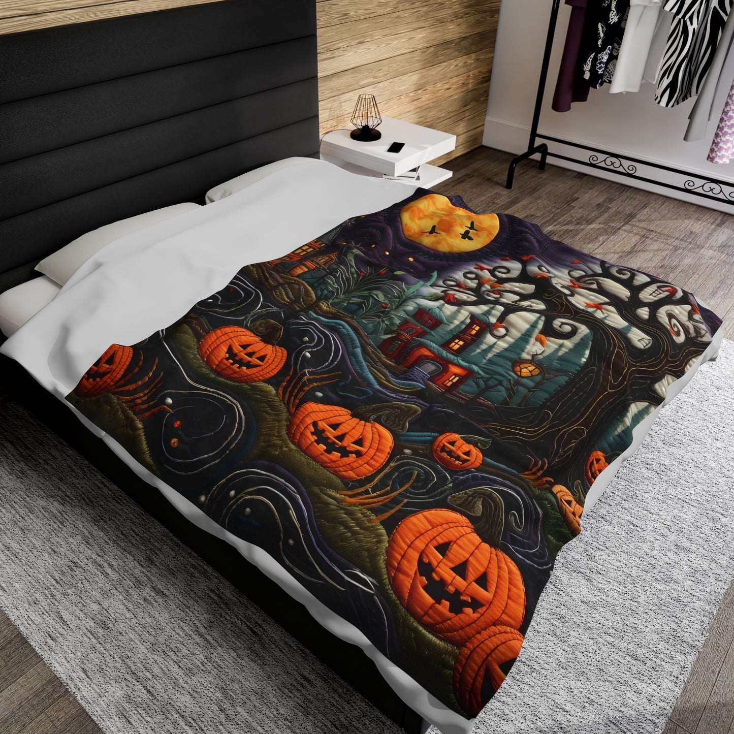 Custom Halloween Plush Blanket for Couch Bed Halloween Gift Blanket Pumpkin, Vintage Retro Spooky Season Halloween