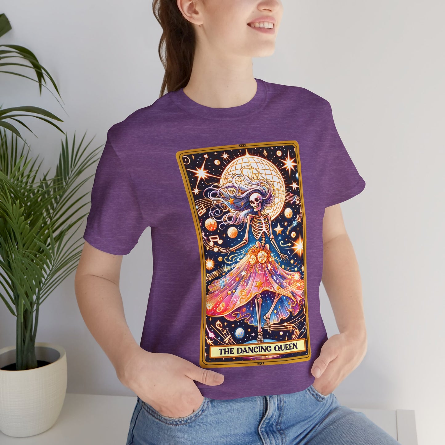 Dancing Queen Graphic Tee, Dancing Queen Skeleton Tarot Card T-Shirt, Aesthetic Goth Apparel, Witchy Clothing, Mystical Tarot Top for Women