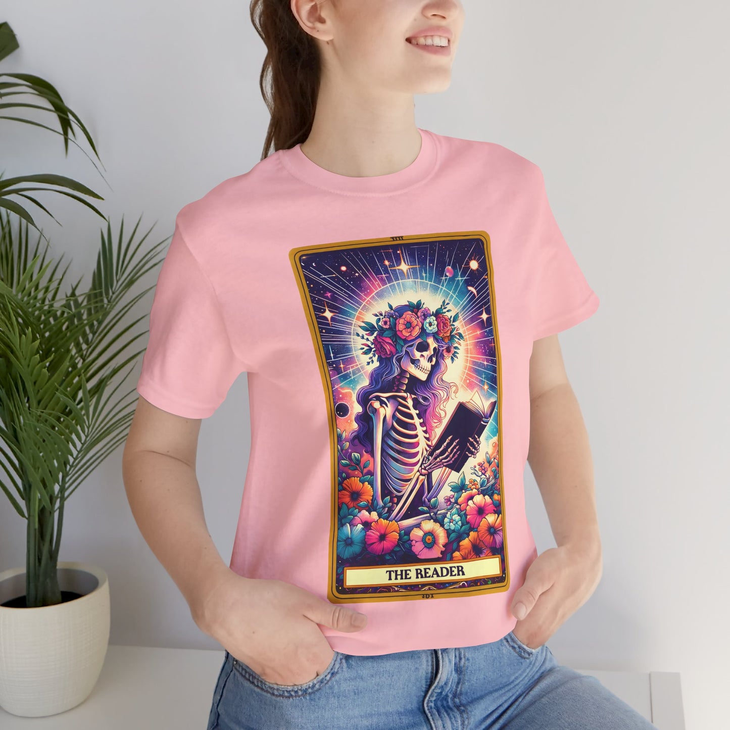 The Reader Skeleton Tee - Unisex Short Sleeve T-Shirt for Book Lovers , The Reader Tarot Card Shirt, Skeleton Reading Shirt, Reading Shirt, Tarot Card Shirt, Book Lover Gift, Bookish Gift, Tarot Lover Gift