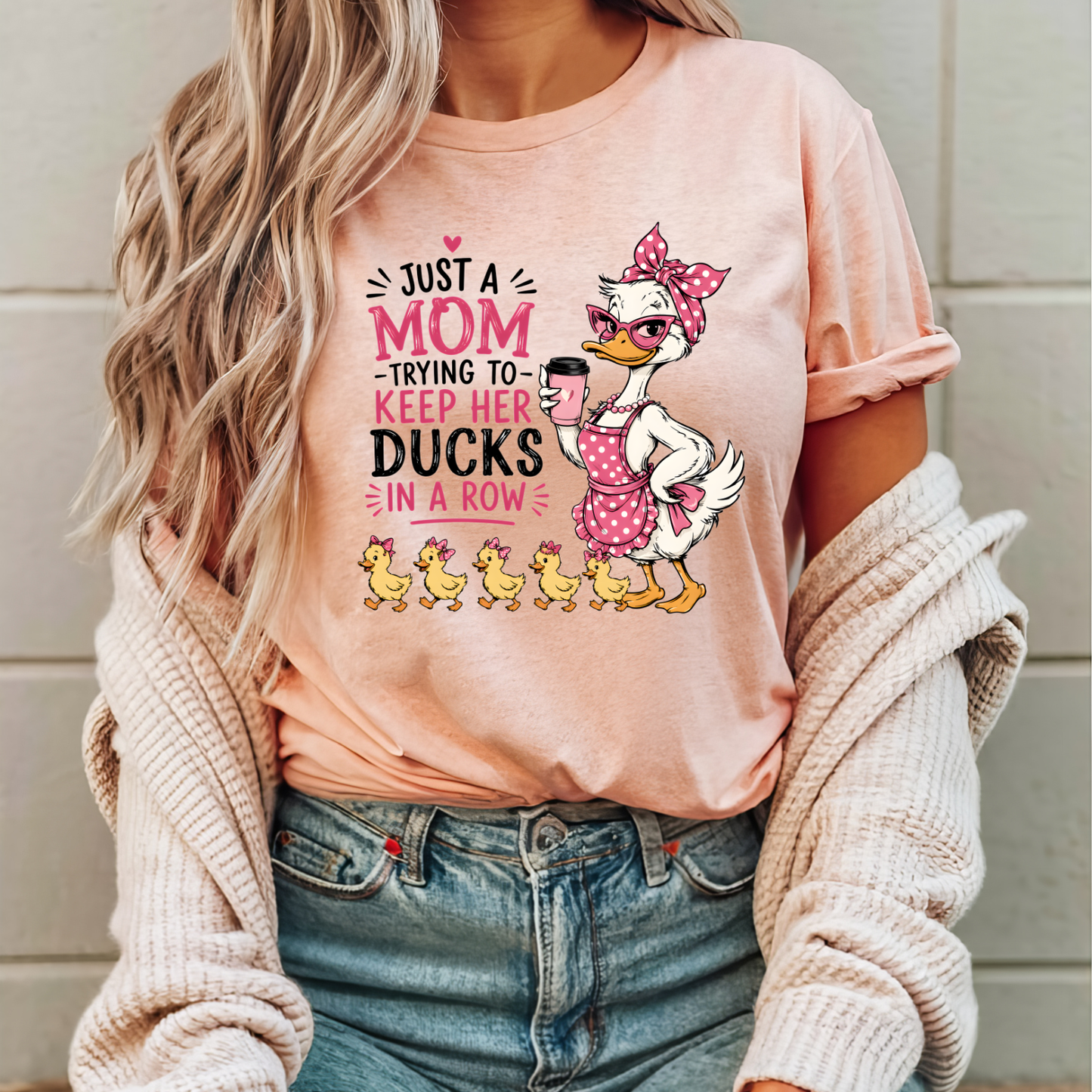 Mom & Duck Graphic T-Shirt — "Just a Mom Trying to Keep Her Ducks in a Row", Mother's Day Shirt,