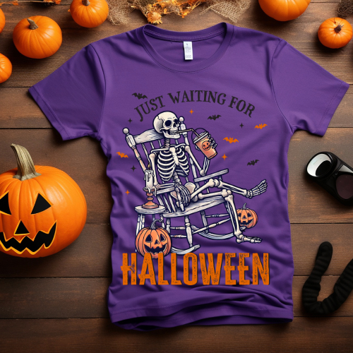Halloween Skeleton Waiting Tee - Unisex Jersey Short Sleeve Shirt