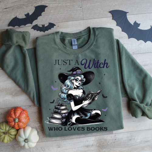Just a Witch Who Loves Books Sweatshirt - Cozy Unisex Heavy Blend™ Crewneck for Book Lovers