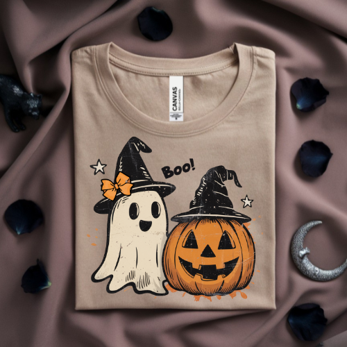 Halloween Crewneck Sweatshirt, Cozy Fall Apparel, Unisex Halloween Sweatshirt, Ghost and Pumpkin Design, Perfect for Fall Celebrations