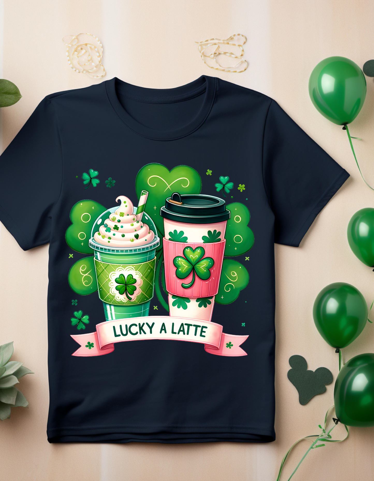 St. Patrick's Day Lucky T-Shirt, Shamrock Tee, Lucky A Latte Shirt, Unisex Coffee Lover's Top, Spring Celebration Apparel