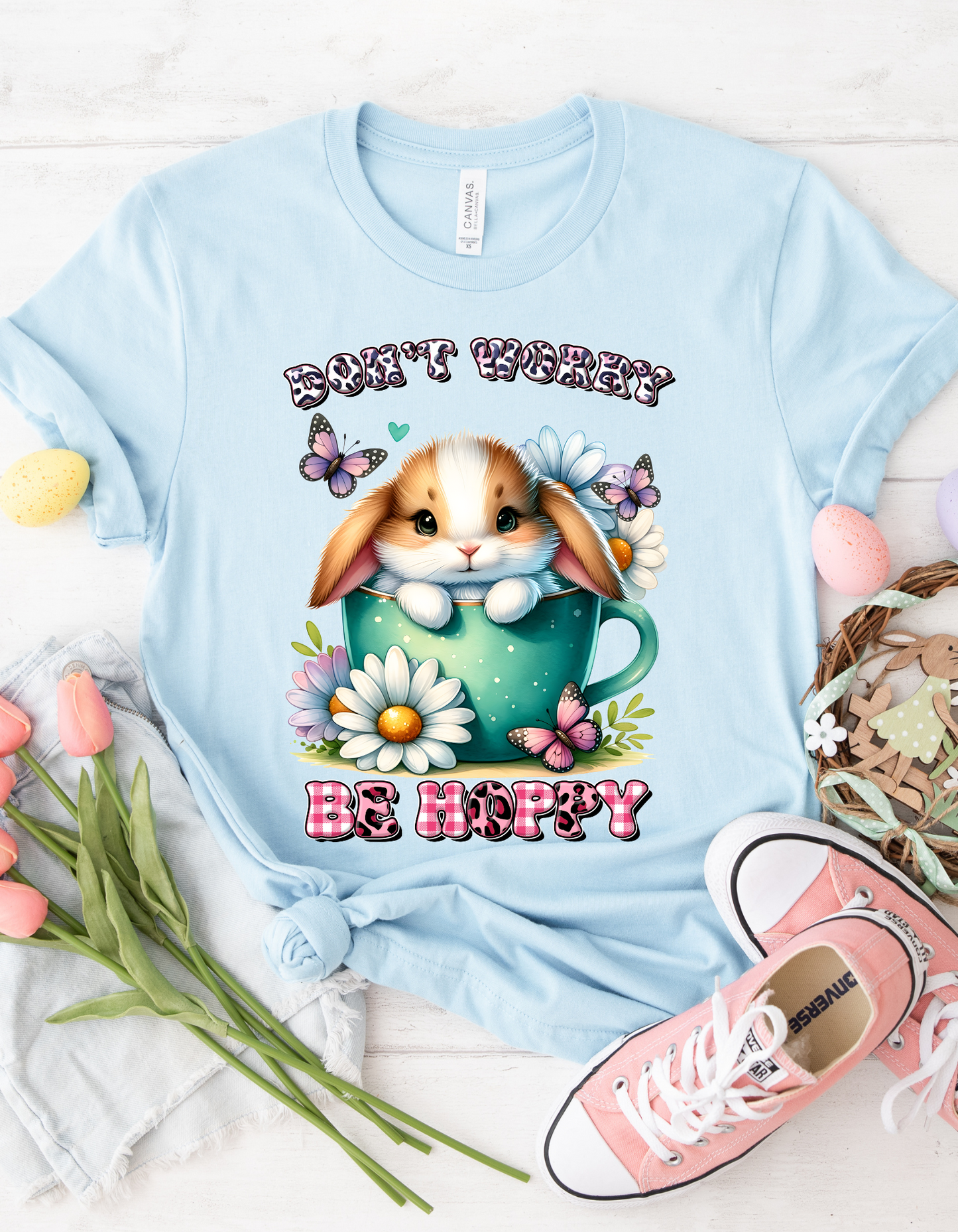 Toddler Short Sleeve Tee - Don't Worry Be Hoppy Bunny Tee, Cute Toddler Shirt, Spring Apparel, Easter Gift, Funny Kids T-Shirt