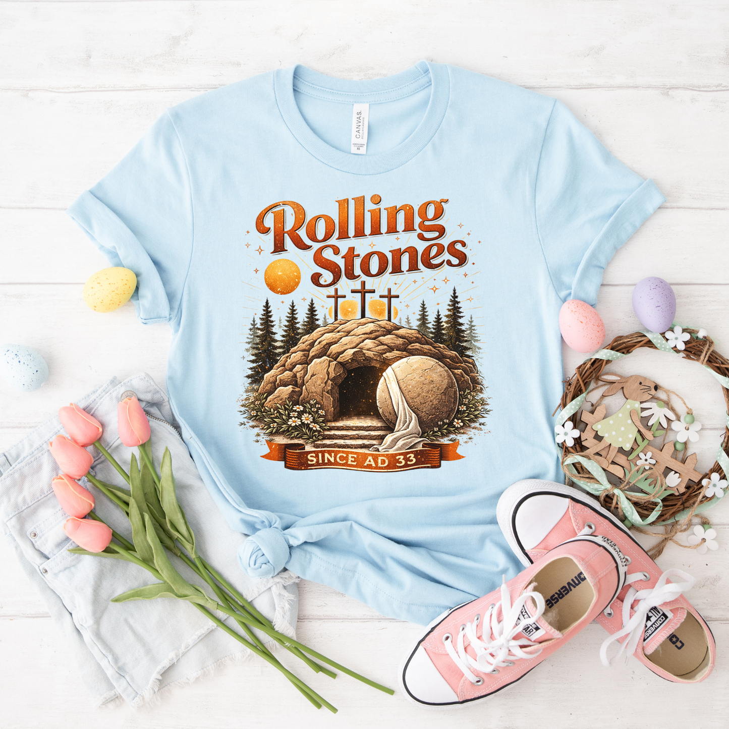 Rolling Stones Tee - 'Rolling Stones Since AD 33' Christian Easter Resurrection T-Shirt