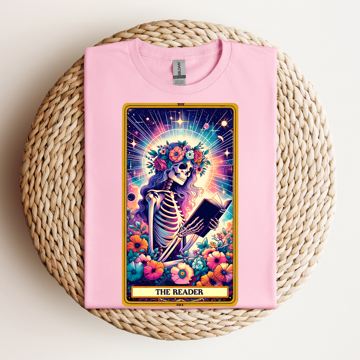 The Reader Skeleton Tee - Unisex Short Sleeve T-Shirt for Book Lovers , The Reader Tarot Card Shirt, Skeleton Reading Shirt, Reading Shirt, Tarot Card Shirt, Book Lover Gift, Bookish Gift, Tarot Lover Gift