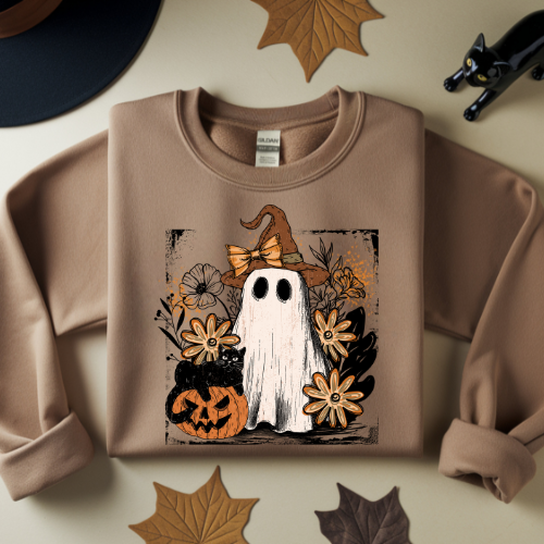 Spooky Ghost Sweatshirt – Halloween Cozy Crewneck, Fall Fashion, Unisex Pullover, Autumn Vibes, Trick or Treat Apparel