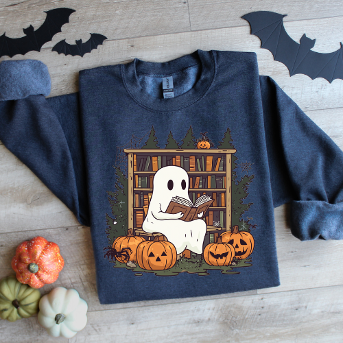 Retro Ghost Reading Books Sweatshirt, Librarian Ghost Halloween, Halloween Teacher Sweatshirt, Halloween Shirt, Teacher Gift, Boo School
