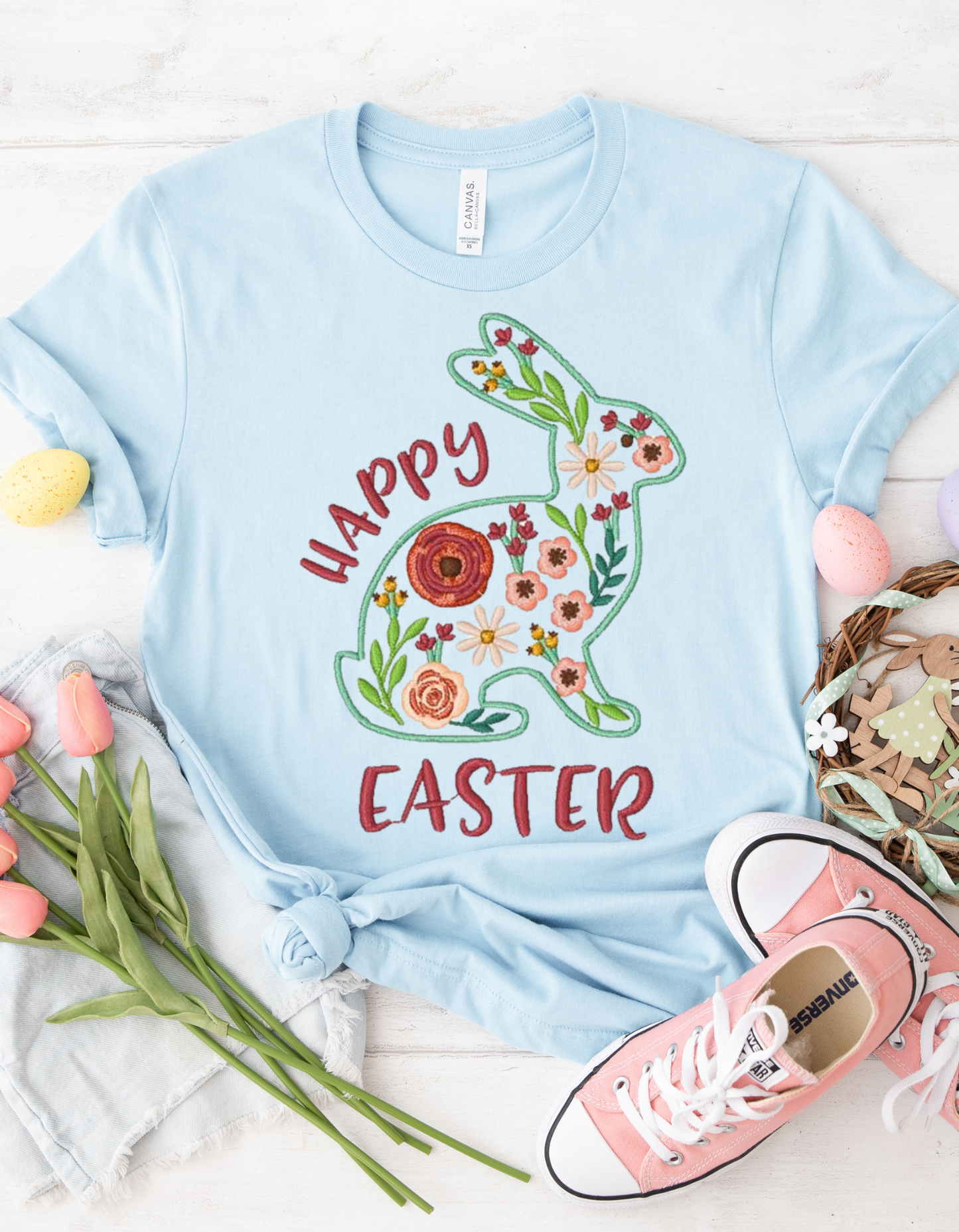 Easter Floral Bunny T-Shirt, Spring Outfit, Holiday Gift, Casual Wear, Unisex Tee, Cute Easter Top