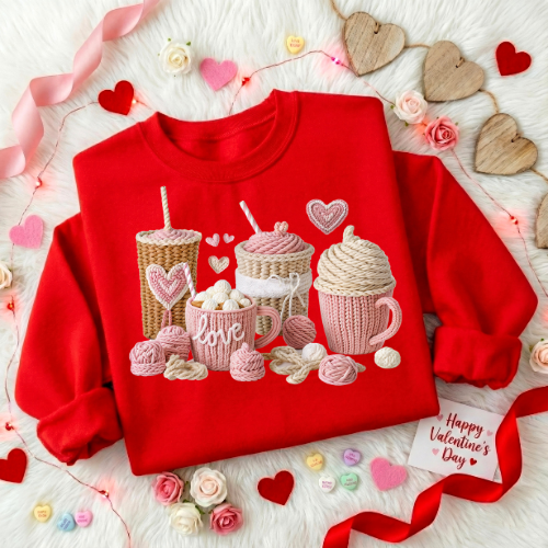 Valentine Dessert Crewneck Sweatshirt — Pink Sweets Love Graphic
