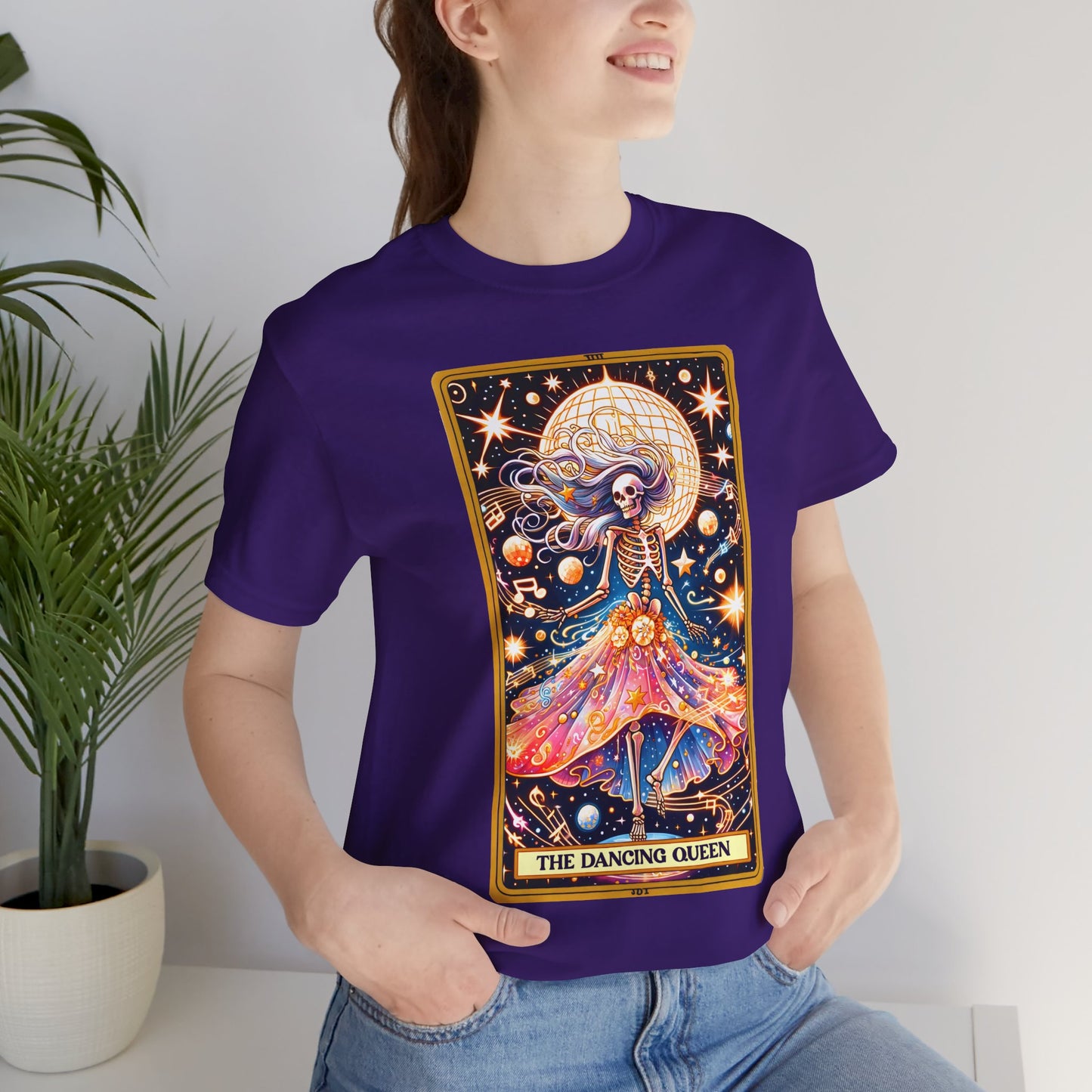 Dancing Queen Graphic Tee, Dancing Queen Skeleton Tarot Card T-Shirt, Aesthetic Goth Apparel, Witchy Clothing, Mystical Tarot Top for Women