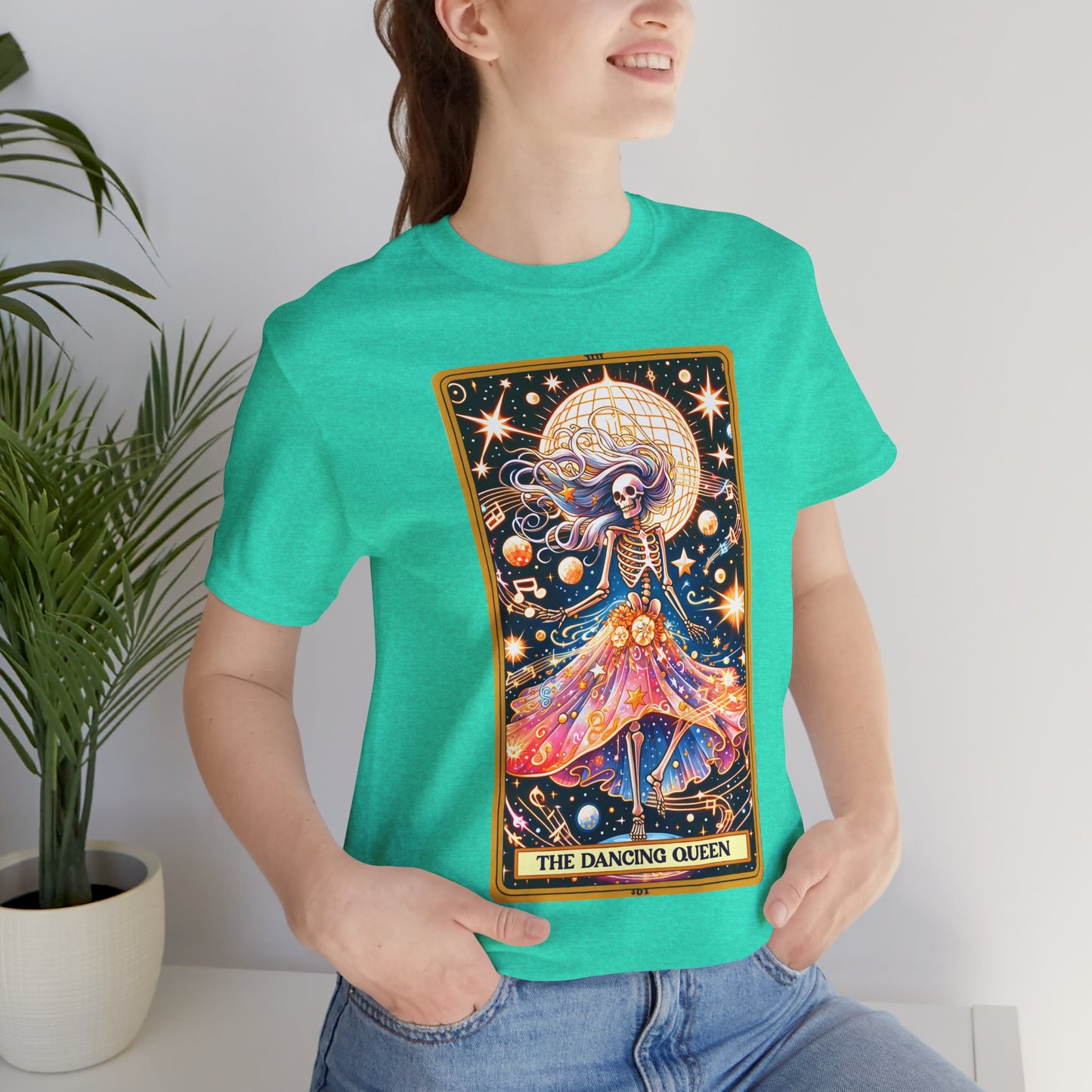 Dancing Queen Graphic Tee, Dancing Queen Skeleton Tarot Card T-Shirt, Aesthetic Goth Apparel, Witchy Clothing, Mystical Tarot Top for Women