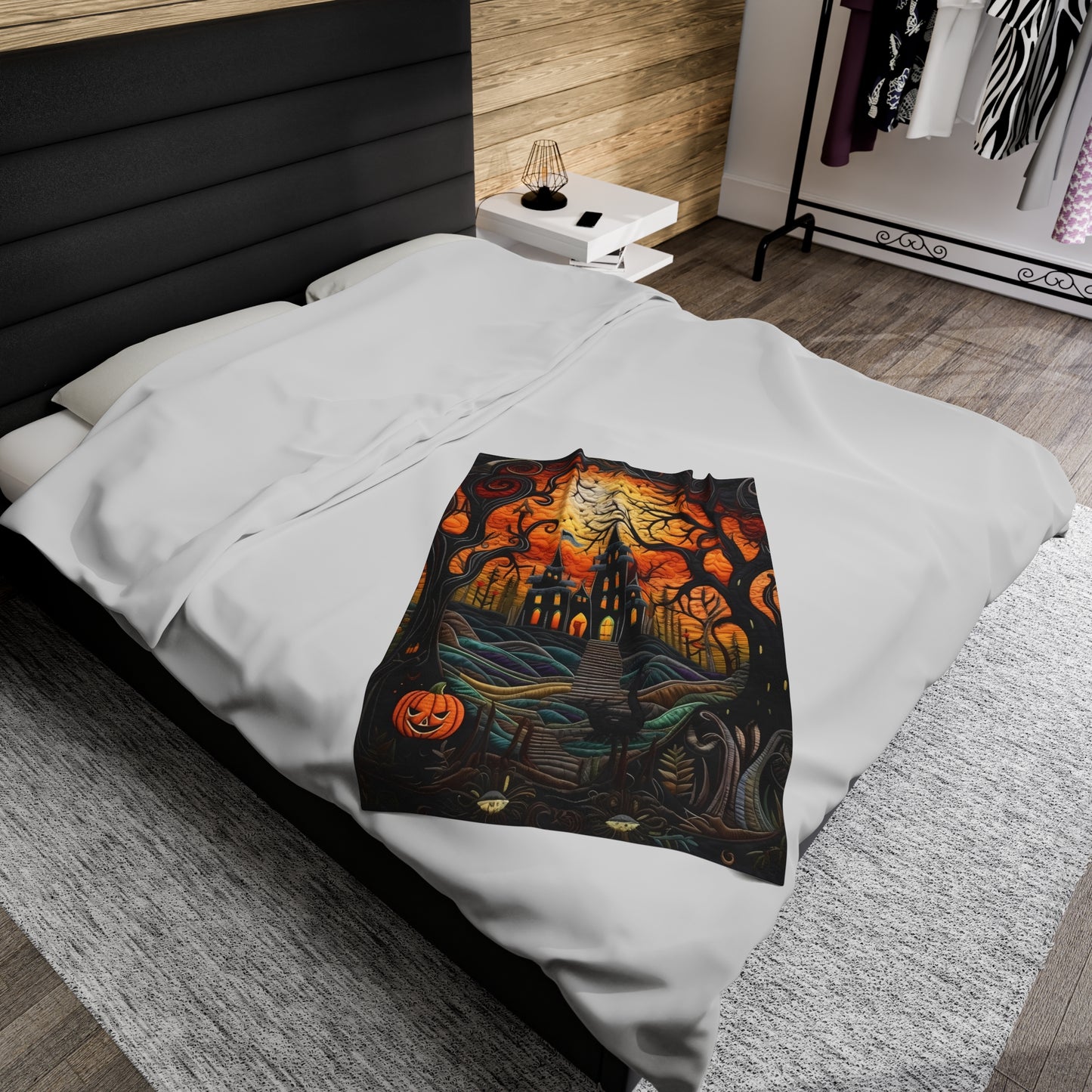 Custom Halloween Plush Blanket for Couch Bed Halloween Gift Blanket Pumpkin, Vintage Retro Spooky Season Halloween