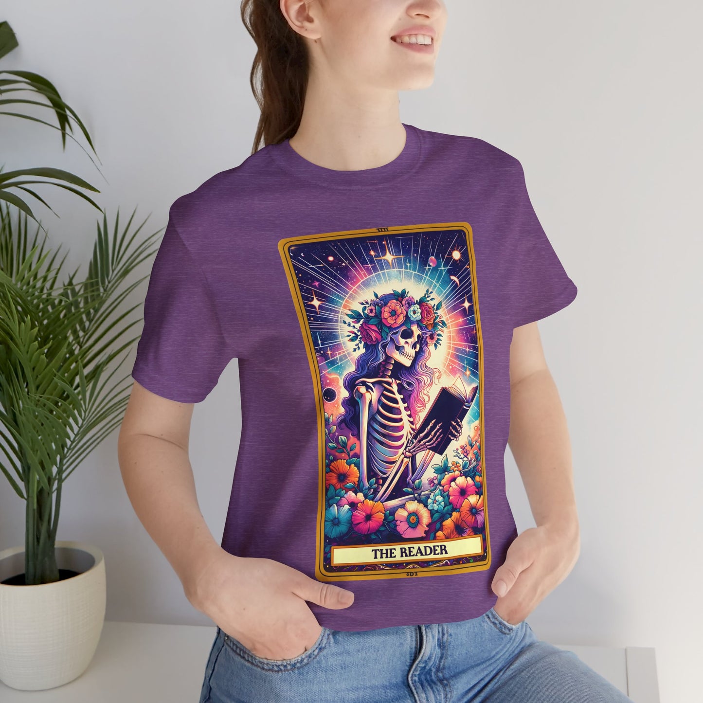 The Reader Skeleton Tee - Unisex Short Sleeve T-Shirt for Book Lovers , The Reader Tarot Card Shirt, Skeleton Reading Shirt, Reading Shirt, Tarot Card Shirt, Book Lover Gift, Bookish Gift, Tarot Lover Gift