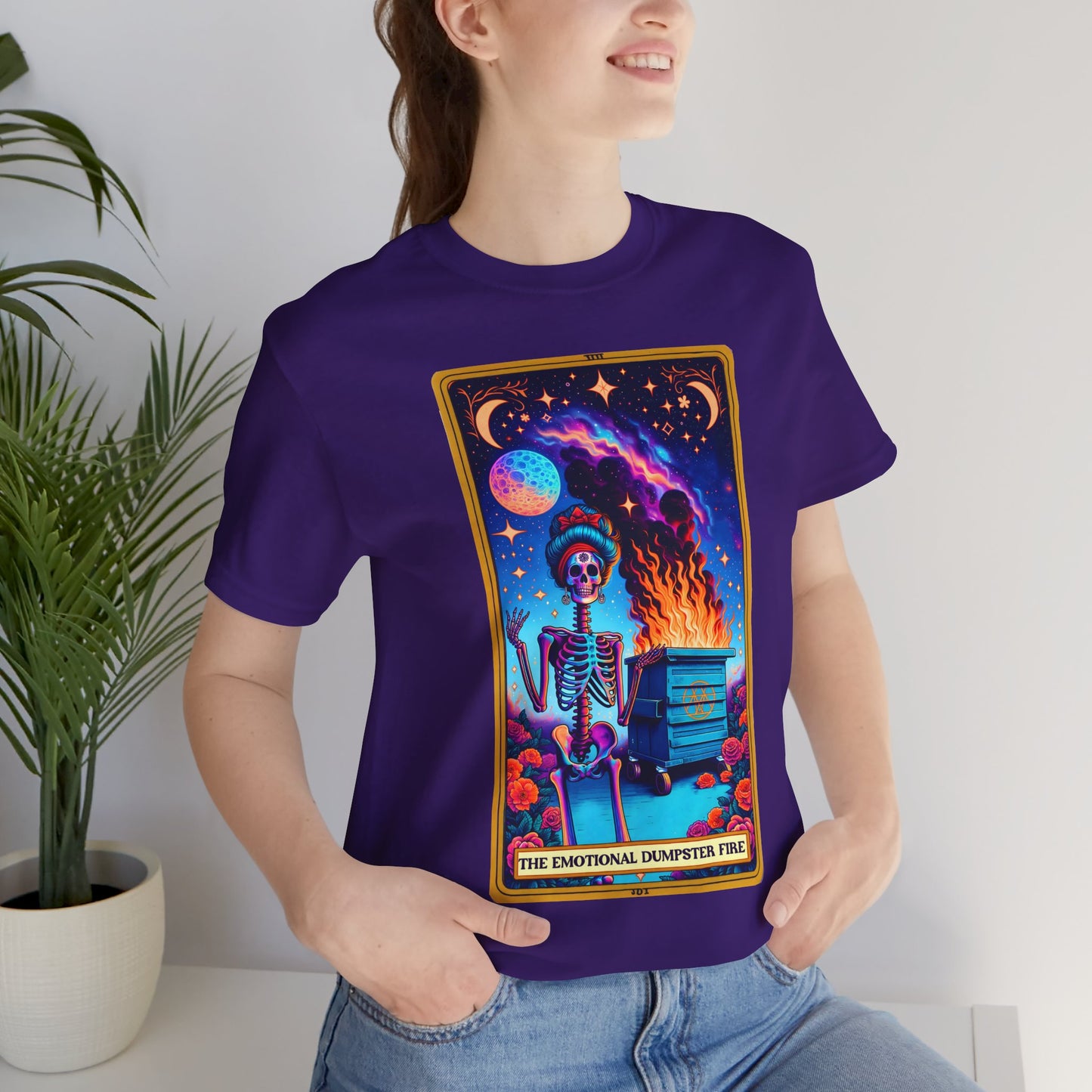 Emotional Dumpster Fire Skeleton Tee -The Emotional Dumpster Fire Funny Tarot Card T-Shirt, Witchy Skull Tarot T-Shirt, Funny Witchy Skeleton Shirt