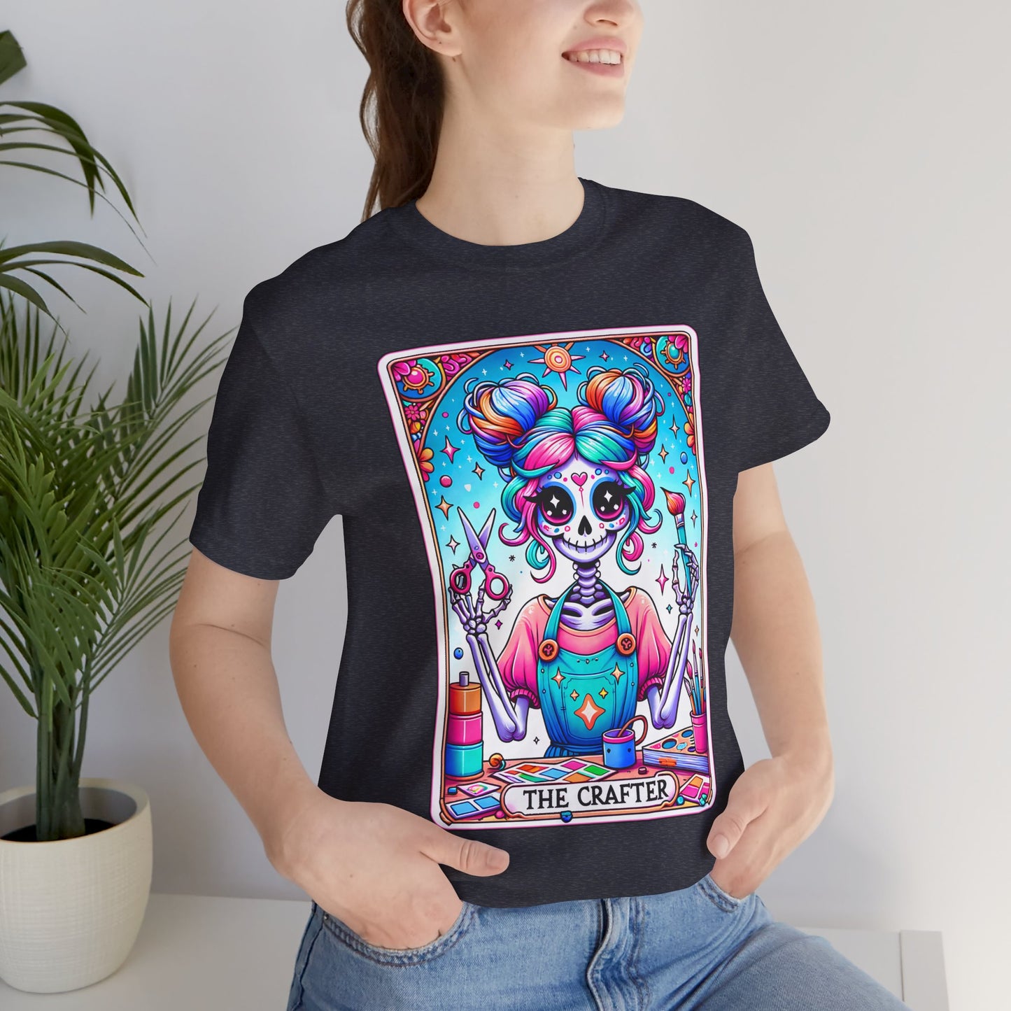 Colorful Crafter Skull Tee - Unisex Jersey Short Sleeve Shirt for Creative Souls, The Crafter Tarot Card Shirt, Funny Crafting T-Shirt, Crafter Women Shirt, Gift For Crafter,Funny Hobby Shirt,Gift For Crafter,Crafter Gifts