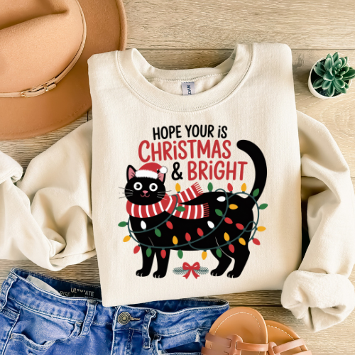 Festive Cat Sweatshirt, Cozy Holiday Apparel, Christmas Gift, Unisex Crewneck, Cute Cat Lover Gift, Winter Wardrobe Essential