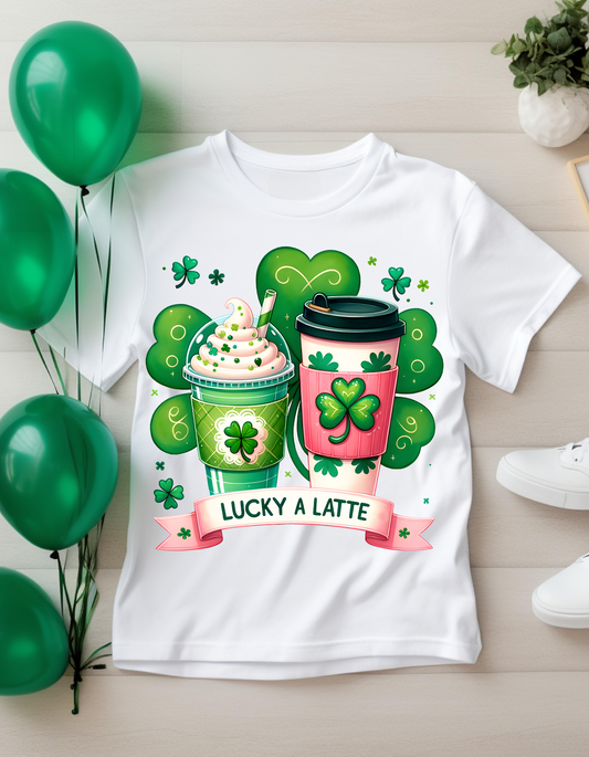 St. Patrick's Day Lucky T-Shirt, Shamrock Tee, Lucky A Latte Shirt, Unisex Coffee Lover's Top, Spring Celebration Apparel