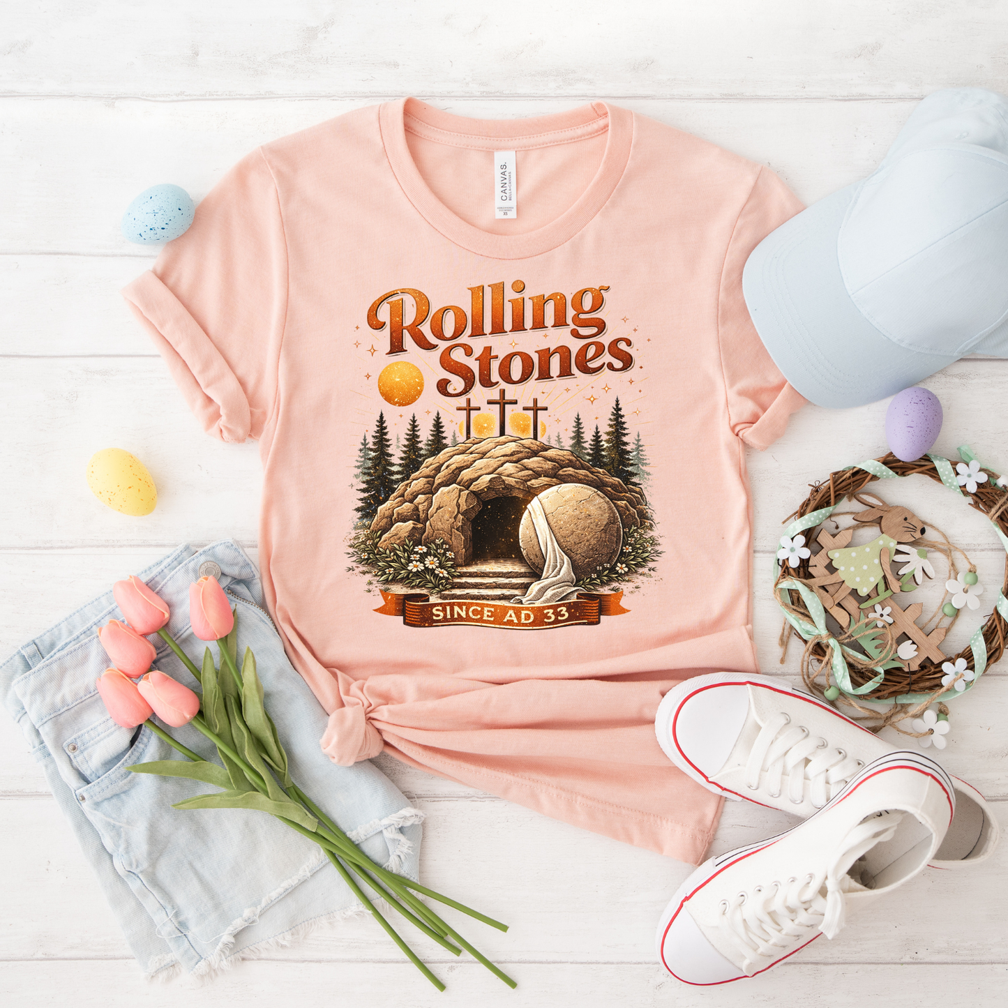 Rolling Stones Tee - 'Rolling Stones Since AD 33' Christian Easter Resurrection T-Shirt