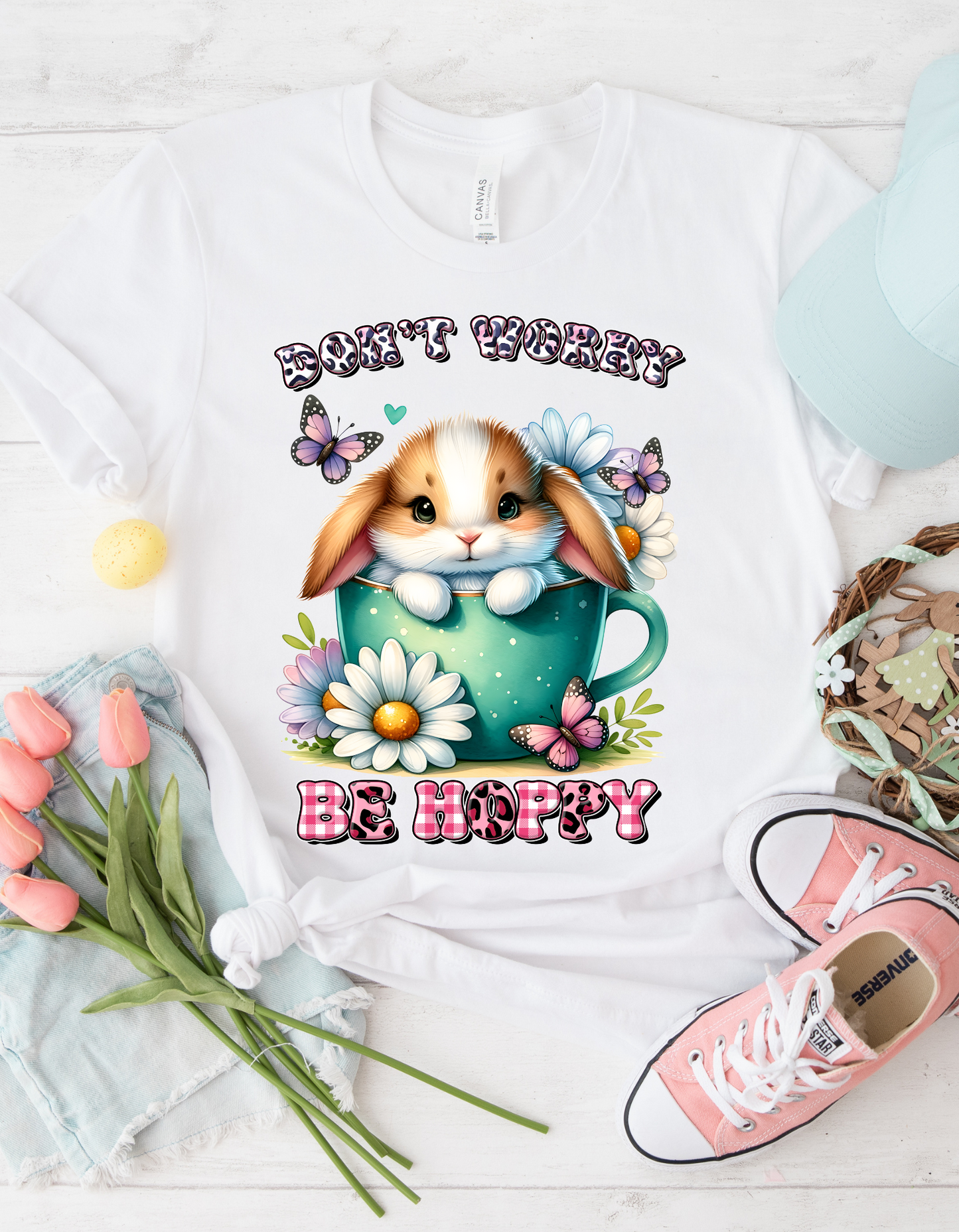 Toddler Short Sleeve Tee - Don't Worry Be Hoppy Bunny Tee, Cute Toddler Shirt, Spring Apparel, Easter Gift, Funny Kids T-Shirt