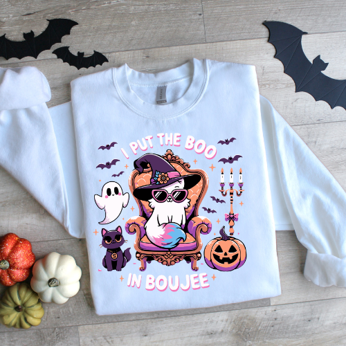 Halloween Cat Crewneck Sweatshirt - I Put the Boo in Boujee
