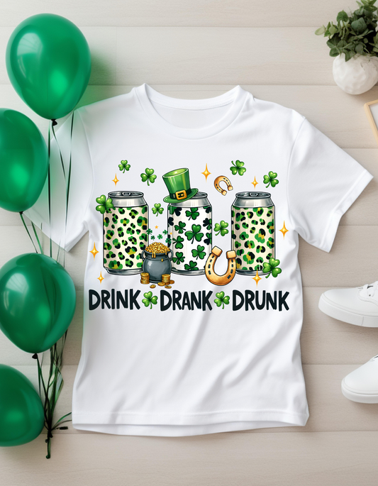 St. Patrick's Day Drink Drank Drunk T-Shirt, Unisex Tee, Irish Celebration Shirt, Funny Holiday Apparel, Gift for Party Lovers