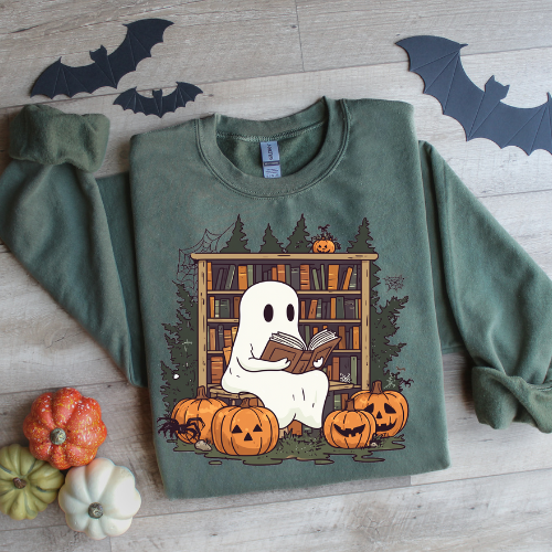 Retro Ghost Reading Books Sweatshirt, Librarian Ghost Halloween, Halloween Teacher Sweatshirt, Halloween Shirt, Teacher Gift, Boo School