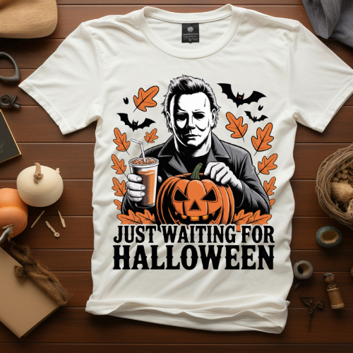 Halloween Sweatshirt, Cozy Fall Apparel, Unisex Crewneck, Just Waiting for Halloween, Perfect for Spooky Celebrations, Autumn Style