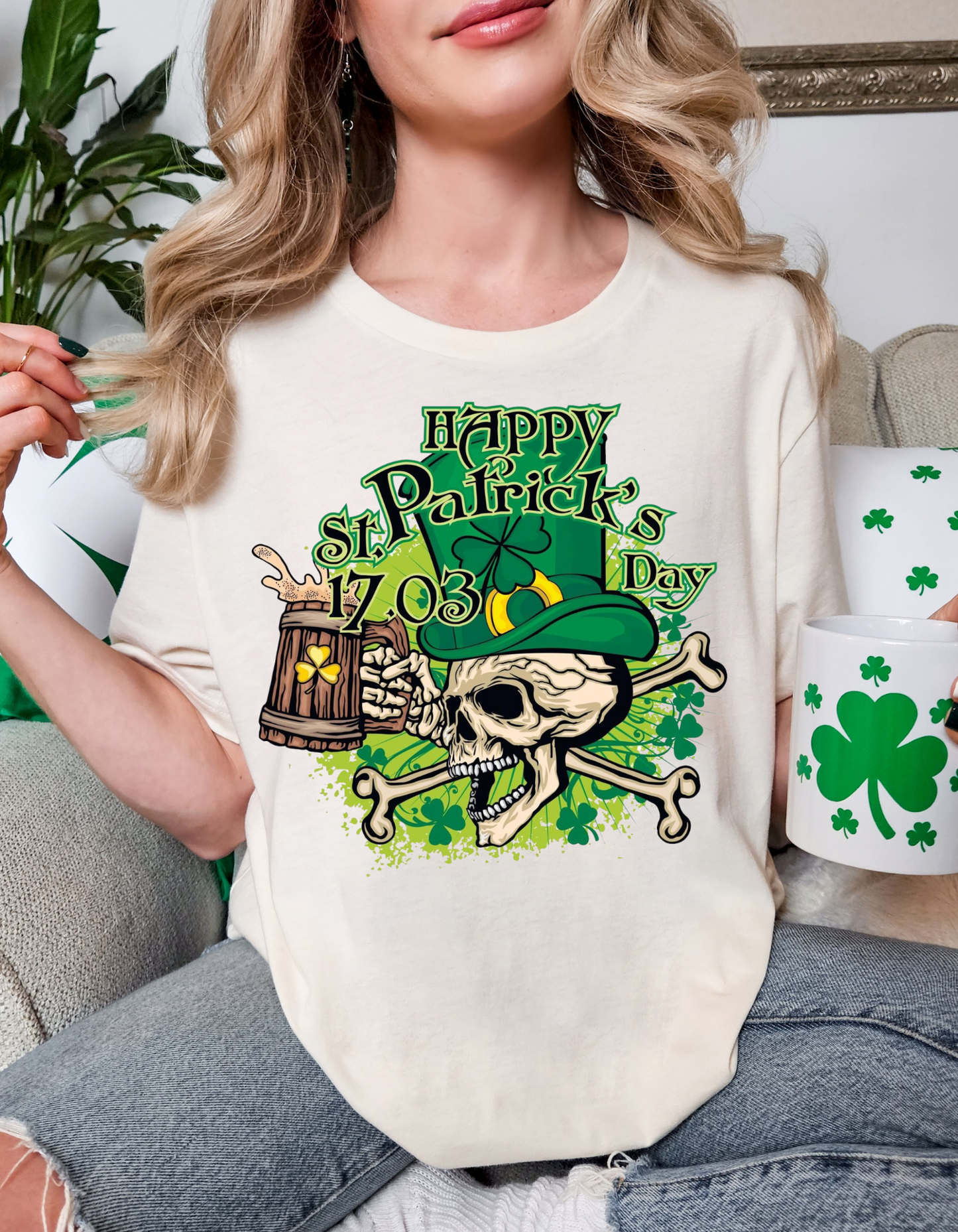 St. Patrick's Day T-Shirt with Skull Design, Unisex Softstyle Tee, Festive Irish Apparel, Holiday Gift for Him & Her, Trendy St. [...]