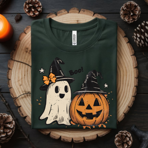 Halloween Crewneck Sweatshirt, Cozy Fall Apparel, Unisex Halloween Sweatshirt, Ghost and Pumpkin Design, Perfect for Fall Celebrations