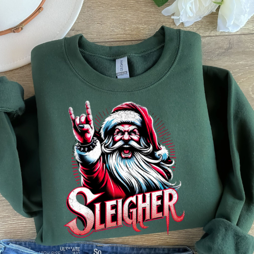 Santa Sleigher Unisex T-shirt, Holiday Christmas Tee, Festive Graphic Shirt, Gift for Him, Xmas Party Outfit, Cool Santa Design