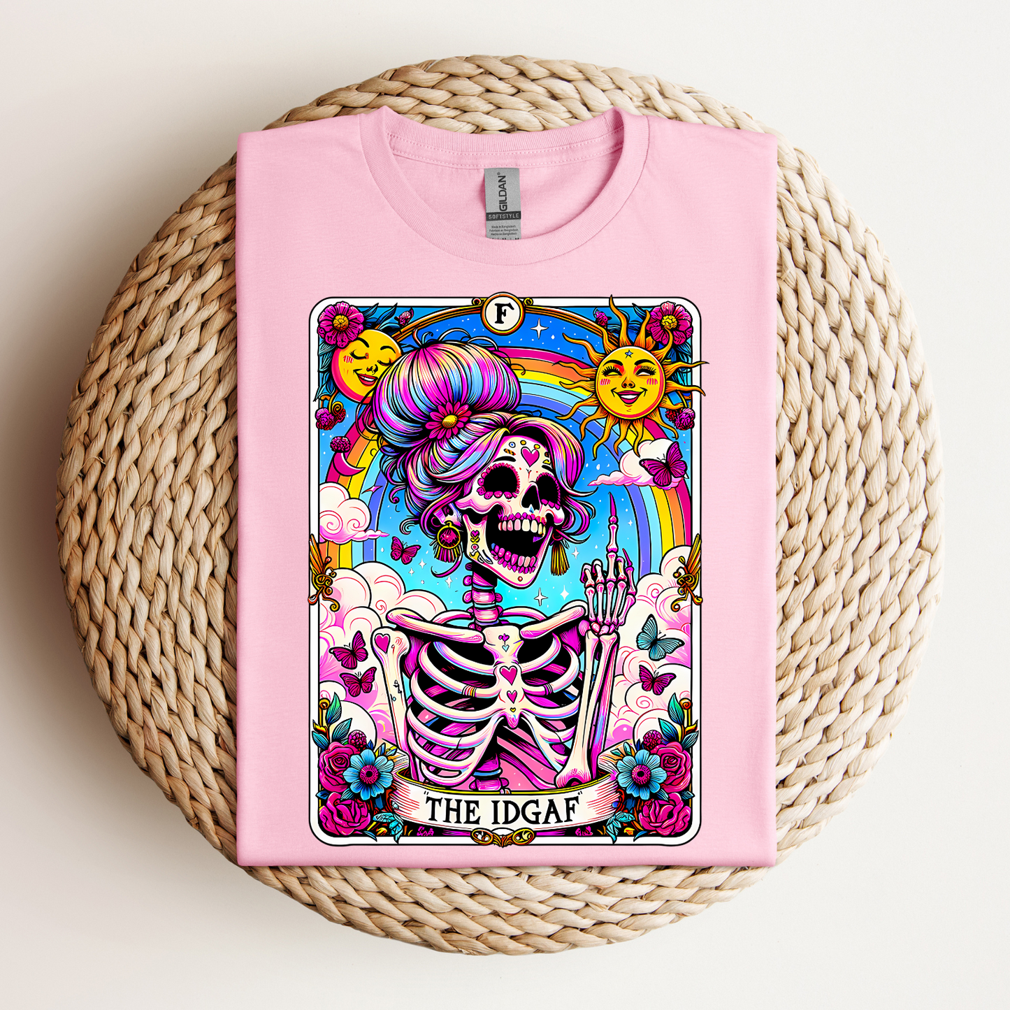 IDGAF Skeleton Art Unisex Jersey Tee - Colorful Graphic T-Shirt for Day of the Dead & Everyday Vibes, The sarcastic Sweary TShirt, Trendy Skeleton Skull Tee Shirt, Sassy Funny Witchy TIDGAF Funny Tarot Card T-Shirt, Sa-Shirt,Sarcastic Tee Shirt