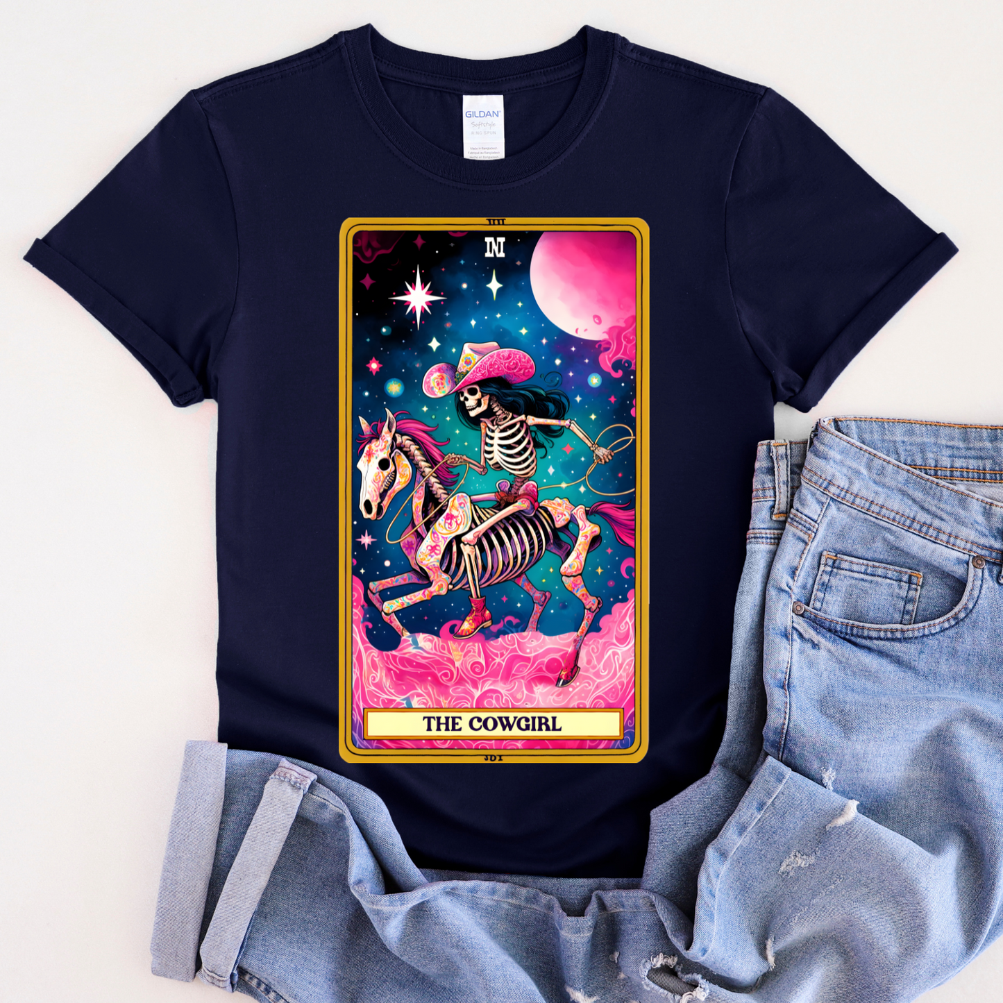 Cosmic Cowgirl Short Sleeve Tee - Retro Skeleton Design, The Cowgirl Tarot Shirt Tarot Lover Tee Western Shirt Cowgirl Tee Friend Gift Western Skeleton Tee Unisex Family Birthday Gift For Her