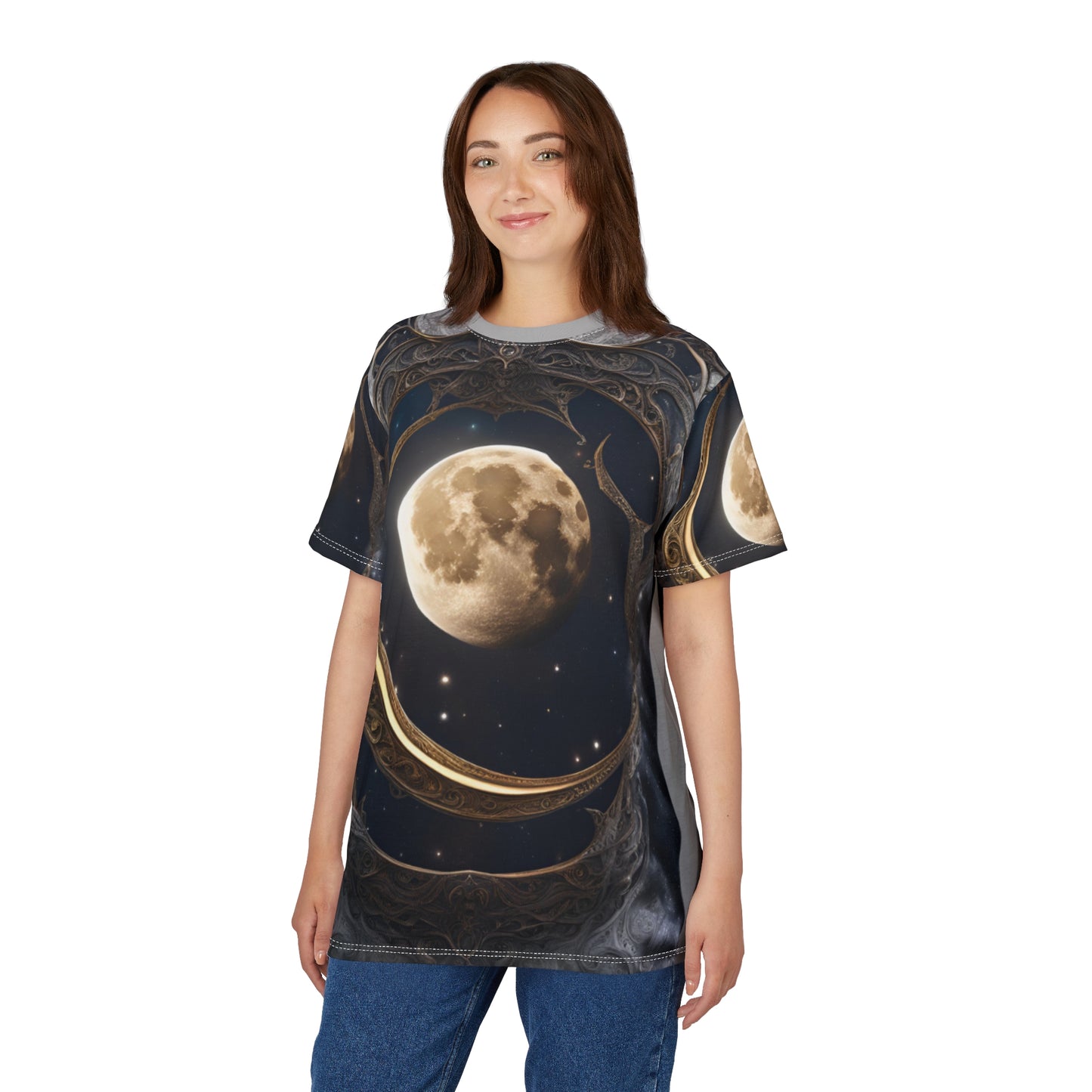 Celestial Moon Unisex Cut & Sew Tee - Dreamy Space Vibes, Celestial Moon AOP Shirt