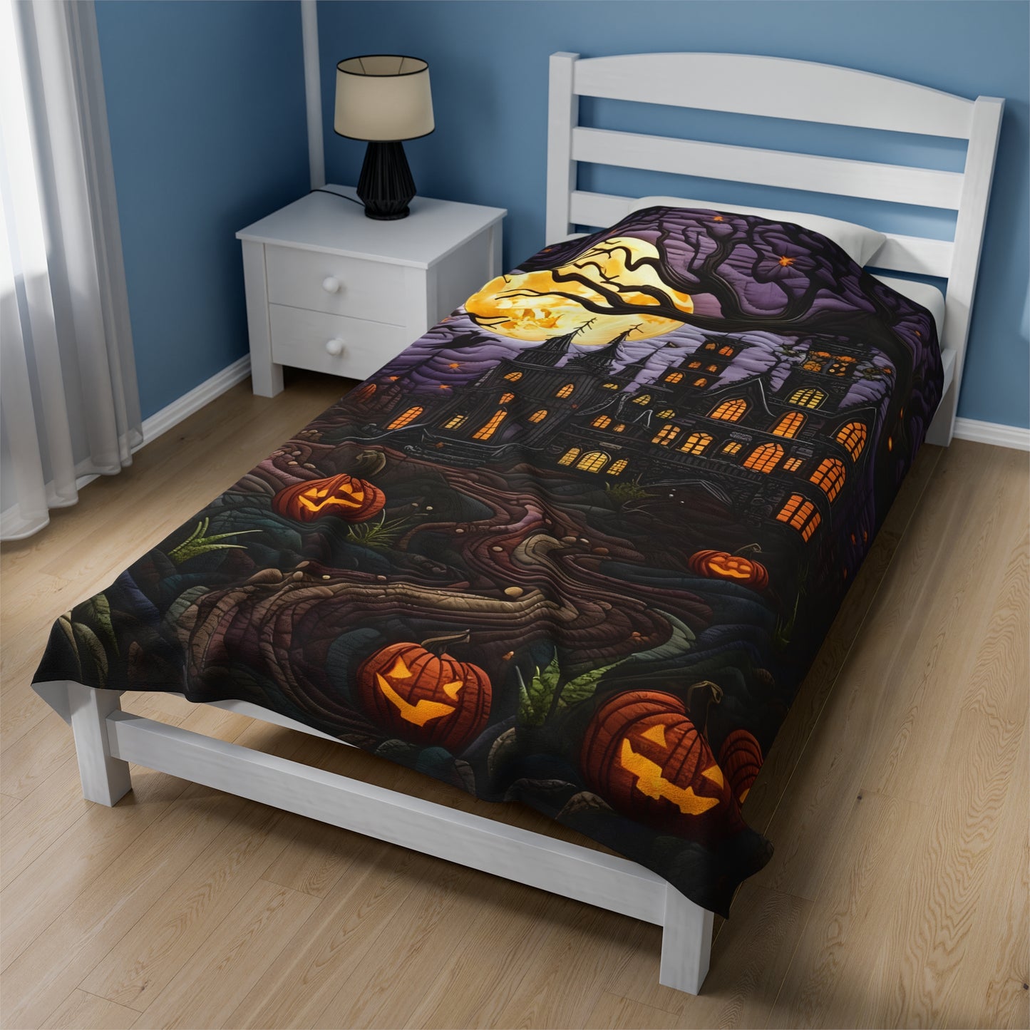 Custom Halloween Plush Blanket for Couch Bed Halloween Gift Blanket Pumpkin, Vintage Retro Spooky Season Halloween