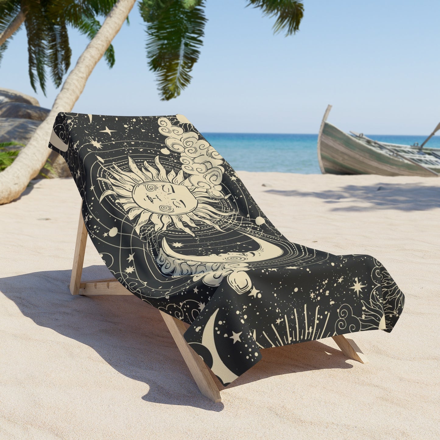 Celestial Sun & Moon Beach Towel — Vintage Astrological Star Design