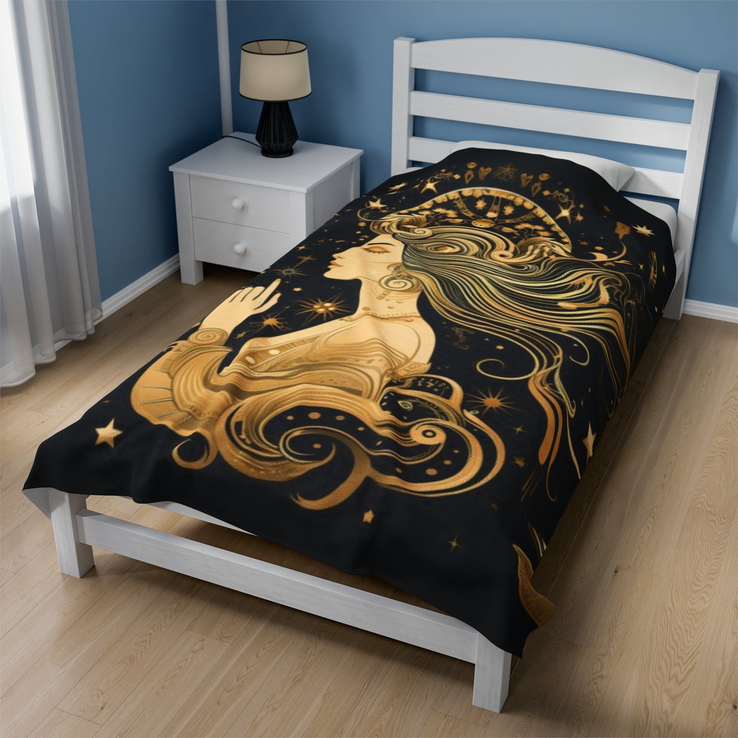 Celestial Soft Velveteen Plush Blanket, Mystical Blanket, Gold Celestial Blanket, Celestial Throw