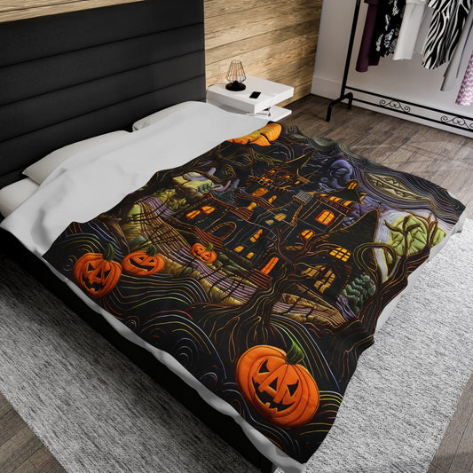 Custom Halloween Plush Blanket for Couch Bed Halloween Gift Blanket Pumpkin, Vintage Retro Spooky Season Halloween