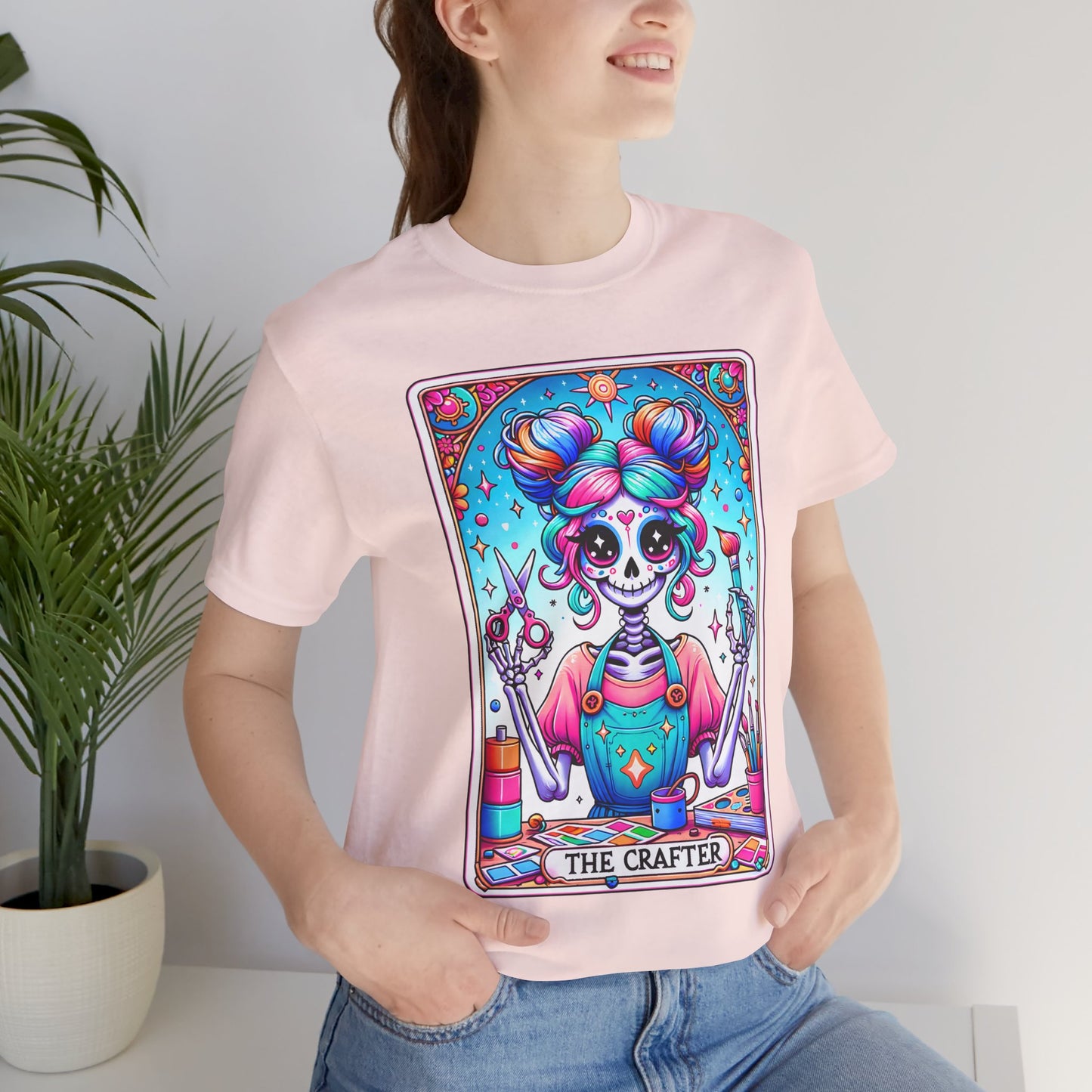 Colorful Crafter Skull Tee - Unisex Jersey Short Sleeve Shirt for Creative Souls, The Crafter Tarot Card Shirt, Funny Crafting T-Shirt, Crafter Women Shirt, Gift For Crafter,Funny Hobby Shirt,Gift For Crafter,Crafter Gifts