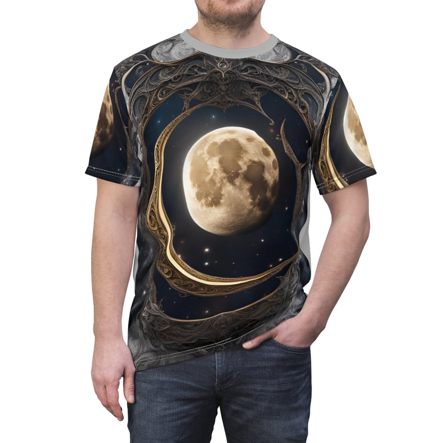Celestial Moon Unisex Cut & Sew Tee - Dreamy Space Vibes, Celestial Moon AOP Shirt