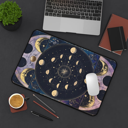 Celestial Desk Mat - Lunar Phases Design for Astrology Lovers | Perfect for Home Office Decor