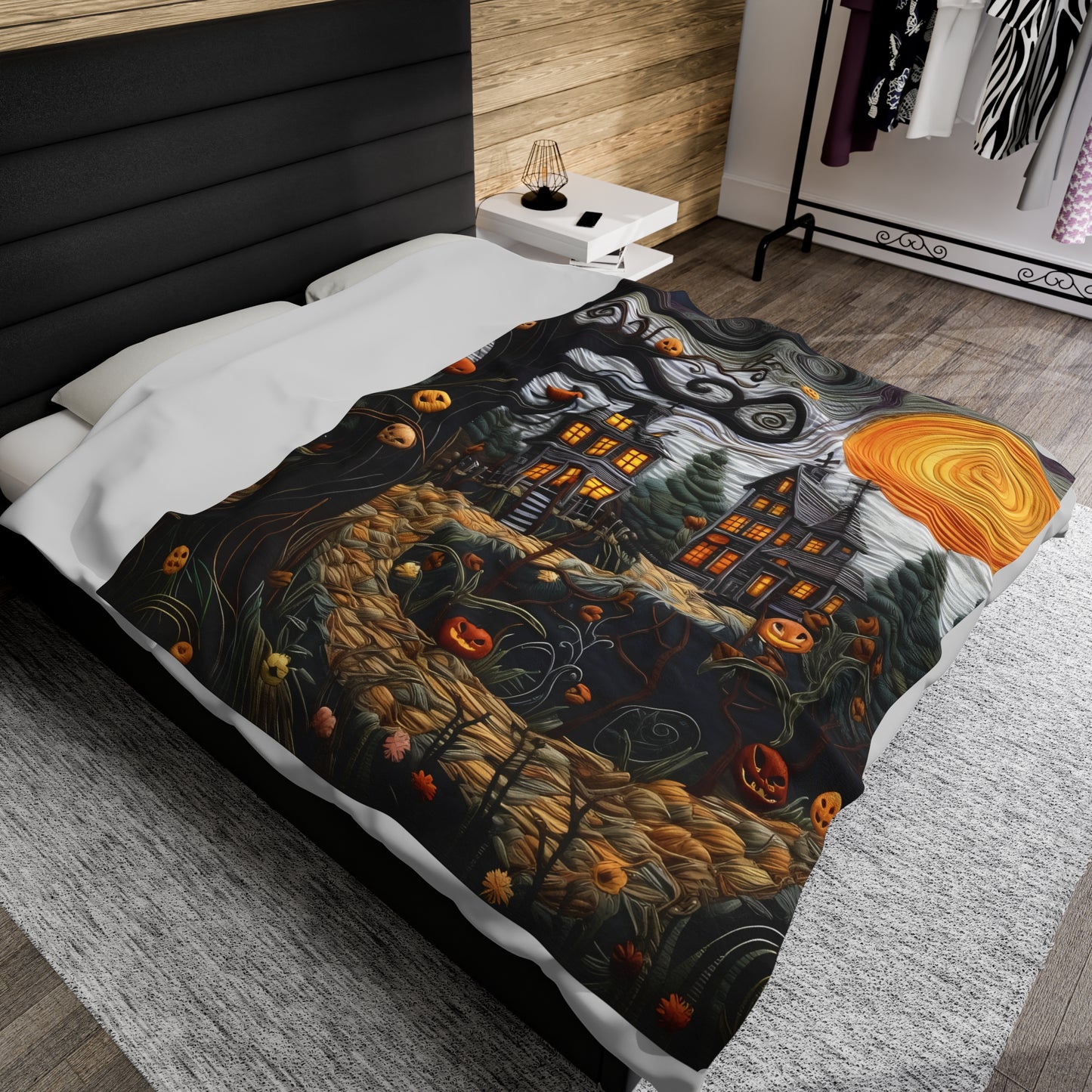 Custom Halloween Plush Blanket for Couch Bed Halloween Gift Blanket Pumpkin, Vintage Retro Spooky Season Halloween