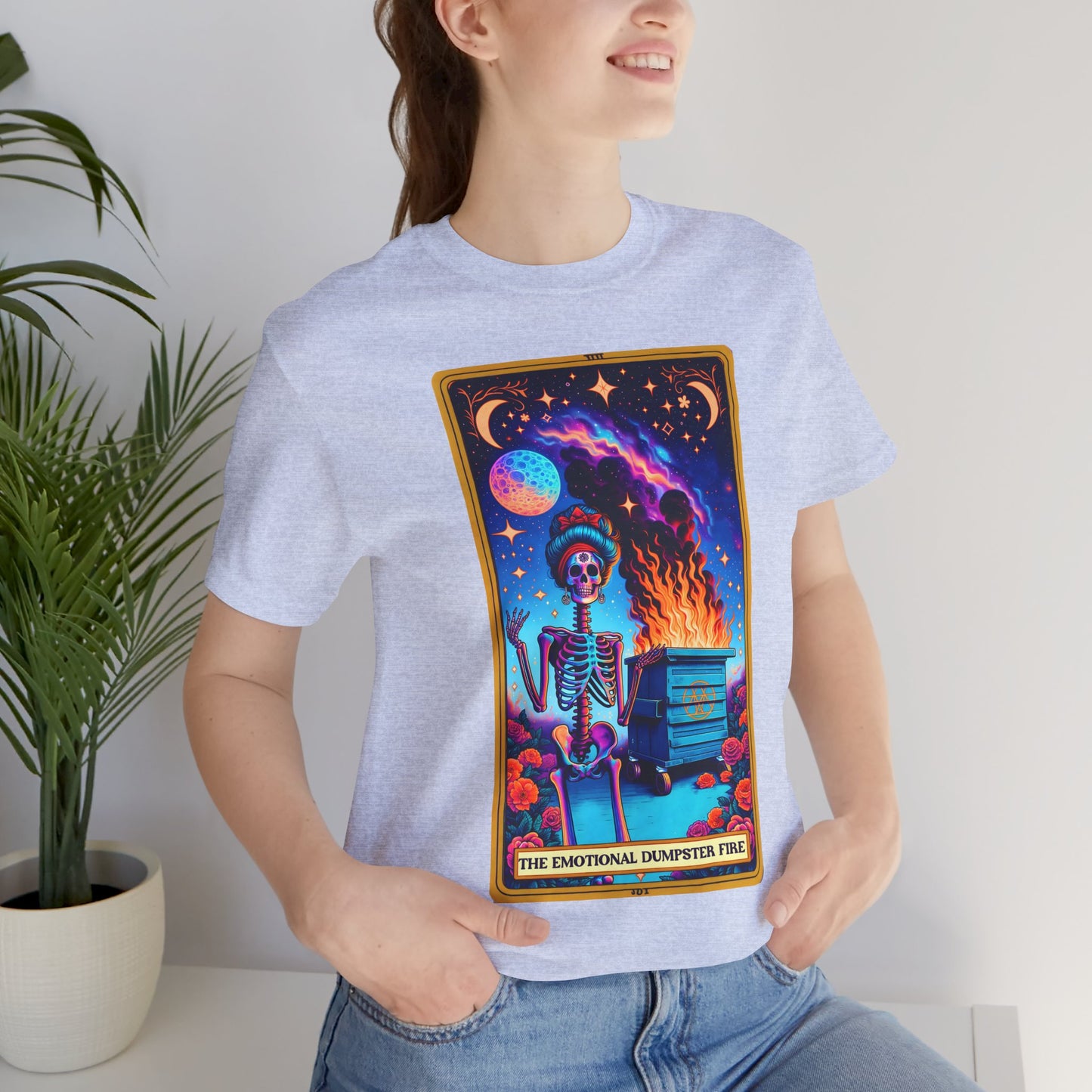 Emotional Dumpster Fire Skeleton Tee -The Emotional Dumpster Fire Funny Tarot Card T-Shirt, Witchy Skull Tarot T-Shirt, Funny Witchy Skeleton Shirt