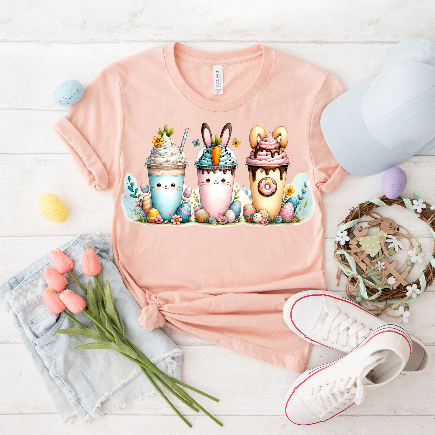 Cute Bunny Ice Cream Unisex T-shirt, Spring Outfit, Easter Gift, Animal Lover Shirt, Pastel Colors Tee