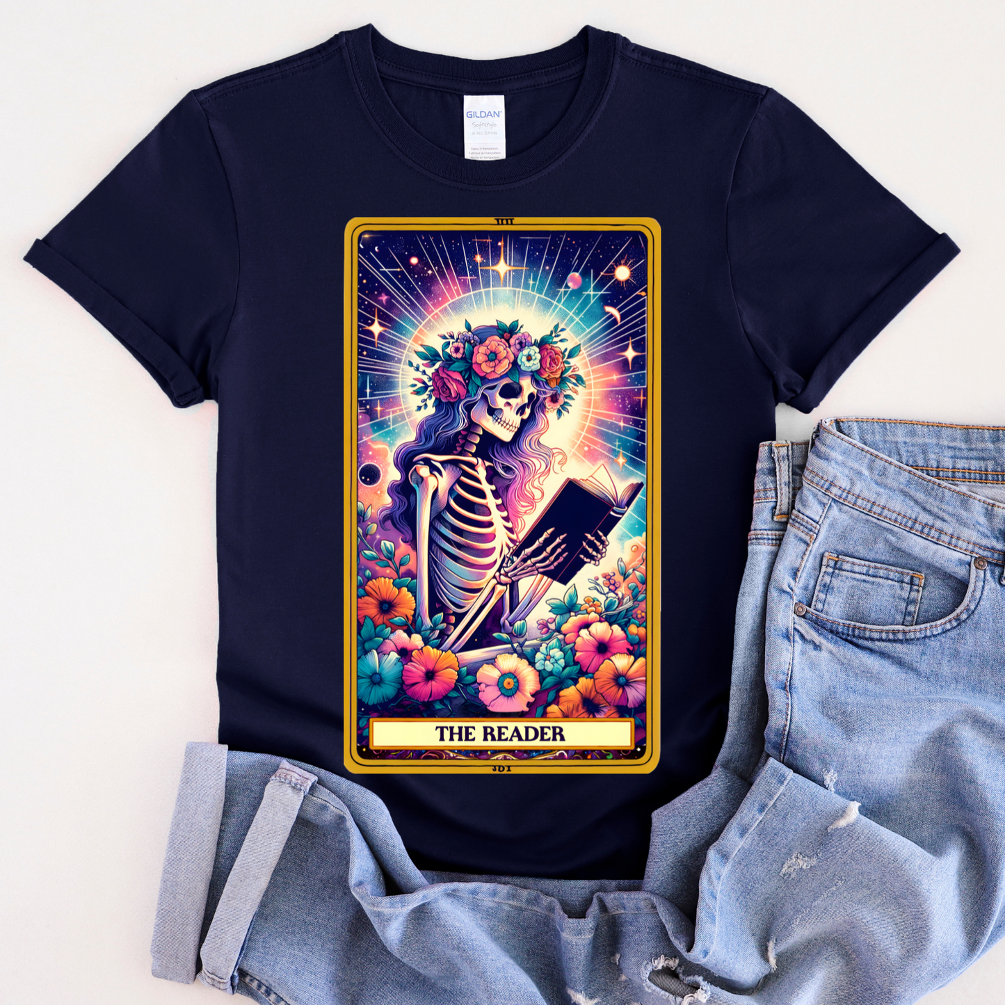 The Reader Skeleton Tee - Unisex Short Sleeve T-Shirt for Book Lovers , The Reader Tarot Card Shirt, Skeleton Reading Shirt, Reading Shirt, Tarot Card Shirt, Book Lover Gift, Bookish Gift, Tarot Lover Gift