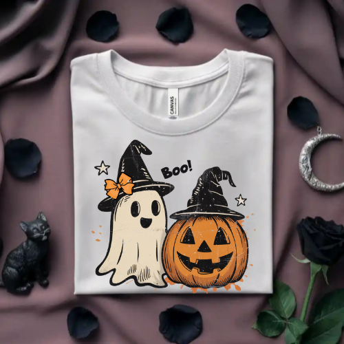 Halloween Crewneck Sweatshirt, Cozy Fall Apparel, Unisex Halloween Sweatshirt, Ghost and Pumpkin Design, Perfect for Fall Celebrations